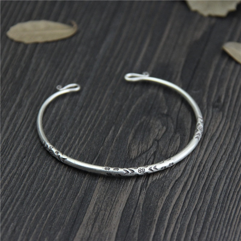 C&R Real 999 Sterling Silver bangle bracelet openings bracelets ladies models retro Thai Silver bangles Fine Jewelry