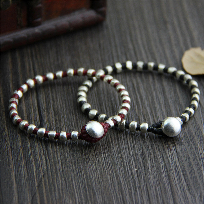 C&R Real S925 Sterling Silver Bracelet for Women Beads Charm Bracelet Thai Silver Bracelets Vintage Handmade Fine Jewelry