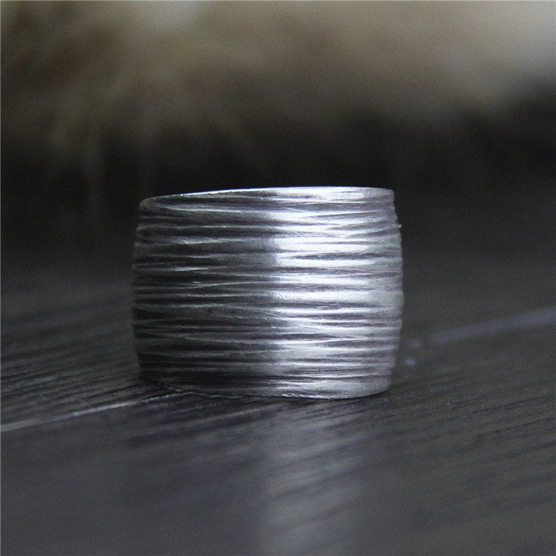 C&R Real S999 Sterling Silver Rings for Women Men Wide Brushed Thai Silver Rings Opening Handmade Unisex Ring Fine Jewelry