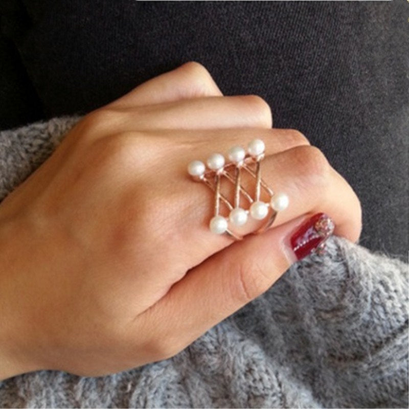 C432 European American Vintage Fashion Simulated Pearl Cross Finger Midi Tail Ring for Women Cheap Wedding Jewelry Anillo Gift