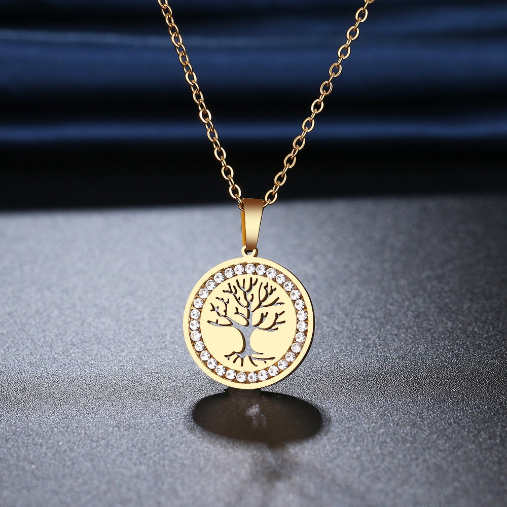 CACANA 316L stainless steel Life Tree Necklace Crystal Rhinestone Necklaces For Women Wedding Valentine's Day Gifts N2116