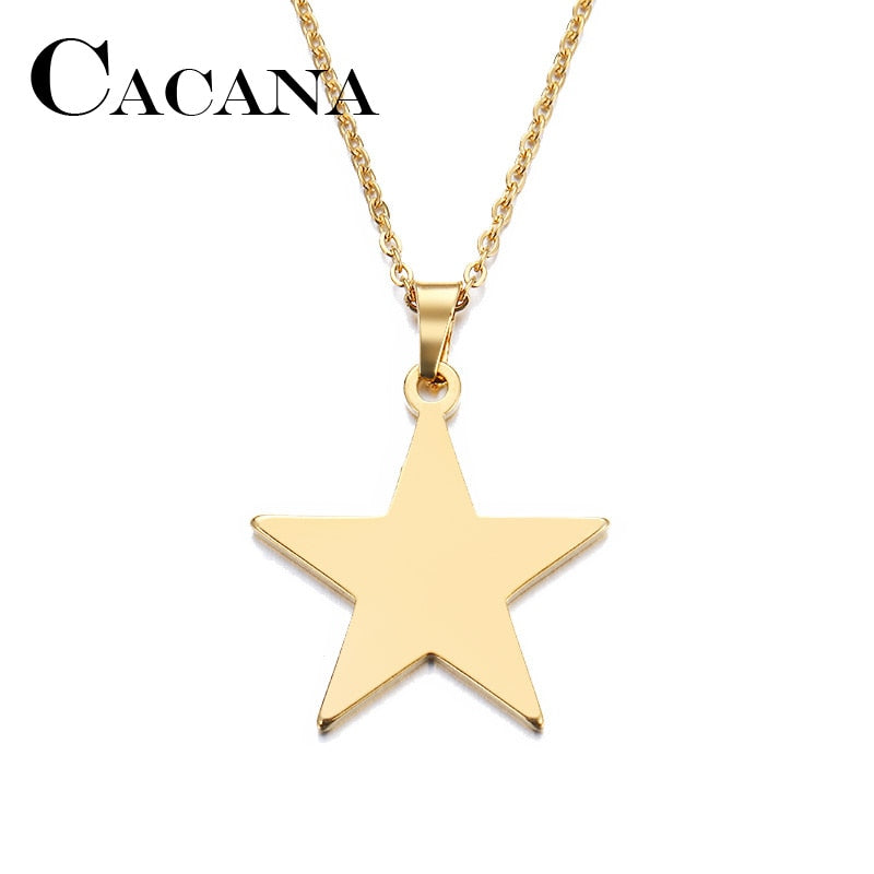 CACANA Stainless Steel Necklace For Women Man Lover's Pentagram Gold And Silver Color Pendant Necklace Engagement Jewelry