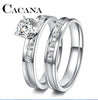 Stainless Steel Wedding Ring For Lovers IP SILVER Color Crystal CZ Couple Rings Set Men Women Engagement Wedding Rings