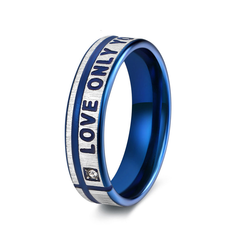 Titanium Stainless Steel Rings Blue Color Engagement Wedding Bridal LOVE ONLY YOU Ring-For Men Couple Rings For Lovers