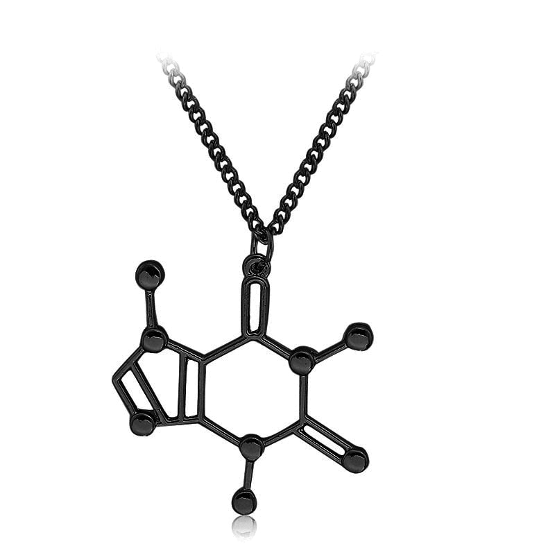 CAFFEINE Chemical Molecule Pendant Necklace BFF Gift Trendy Simple Jewelry For Men Women Black Gold Silver