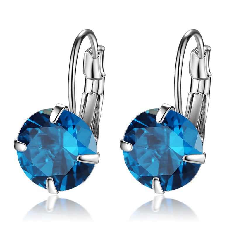7 Color Luxury Female Zirconia Hoop Earrings Silver color CZ Crystal Round Earrings For Women Jewelry Wholesale