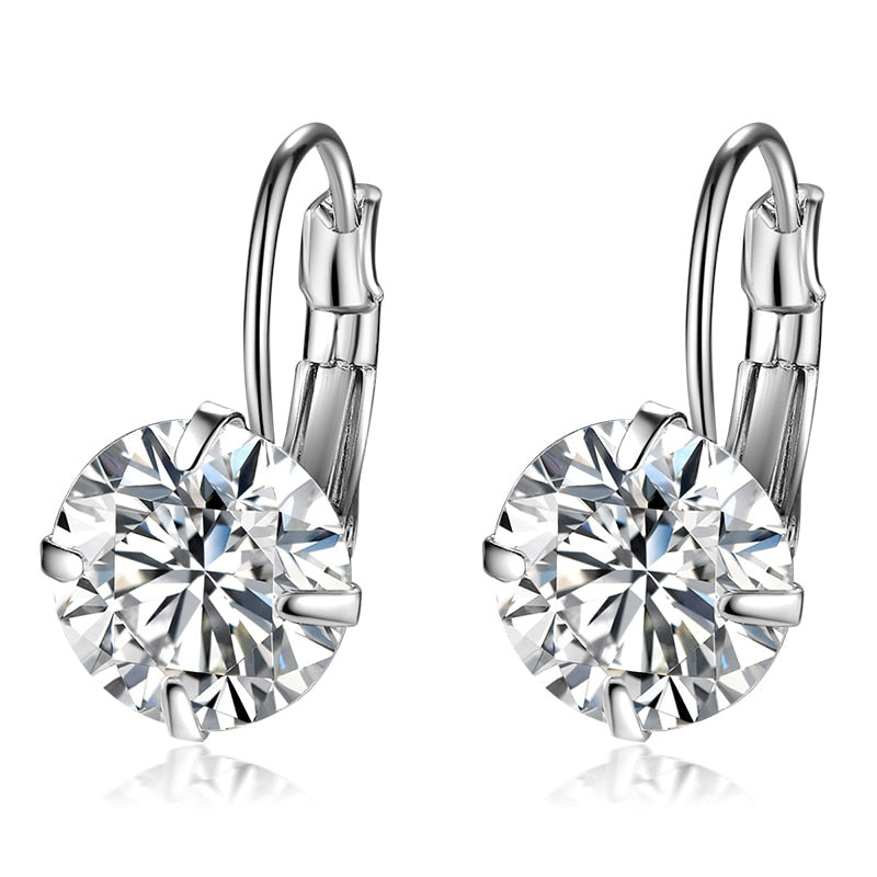 7 Color Luxury Female Zirconia Hoop Earrings Silver color CZ Crystal Round Earrings For Women Jewelry Wholesale