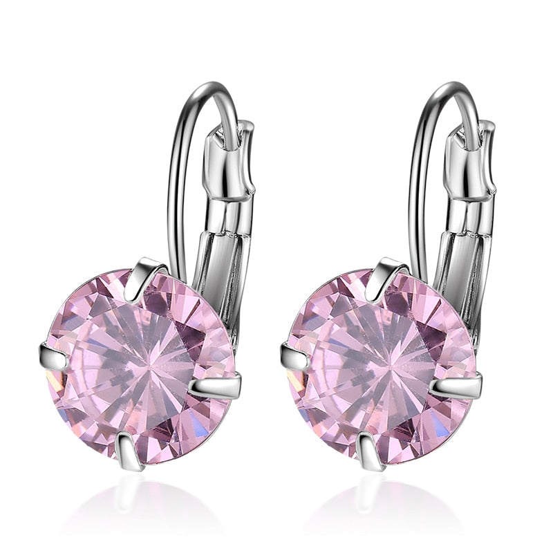 7 Color Luxury Female Zirconia Hoop Earrings Silver color CZ Crystal Round Earrings For Women Jewelry Wholesale