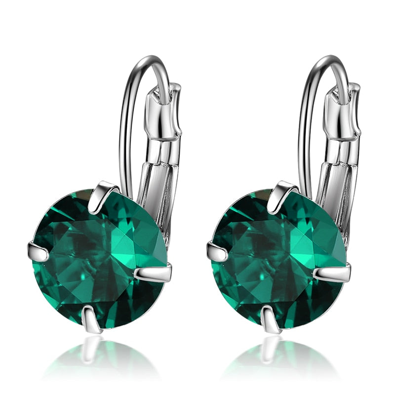 7 Color Luxury Female Zirconia Hoop Earrings Silver color CZ Crystal Round Earrings For Women Jewelry Wholesale