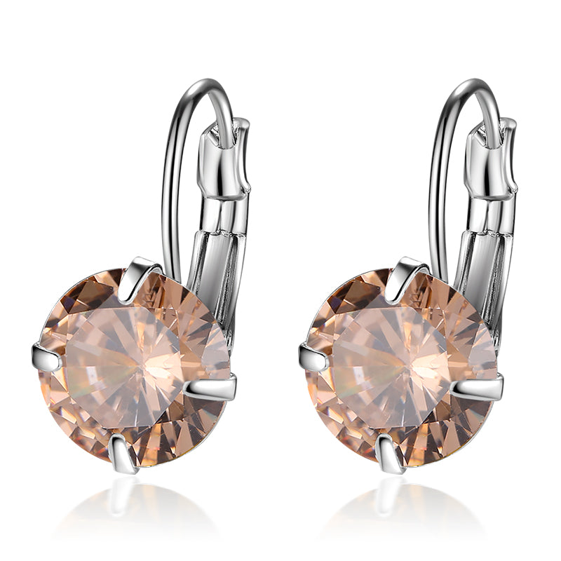 7 Color Luxury Female Zirconia Hoop Earrings Silver color CZ Crystal Round Earrings For Women Jewelry Wholesale
