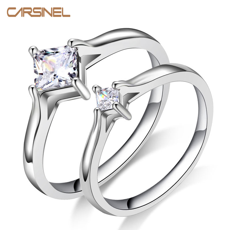 Brand Trendy Couples Ring Silver color CZ Engagement Ring for Women and Men Love Rings Wholesale