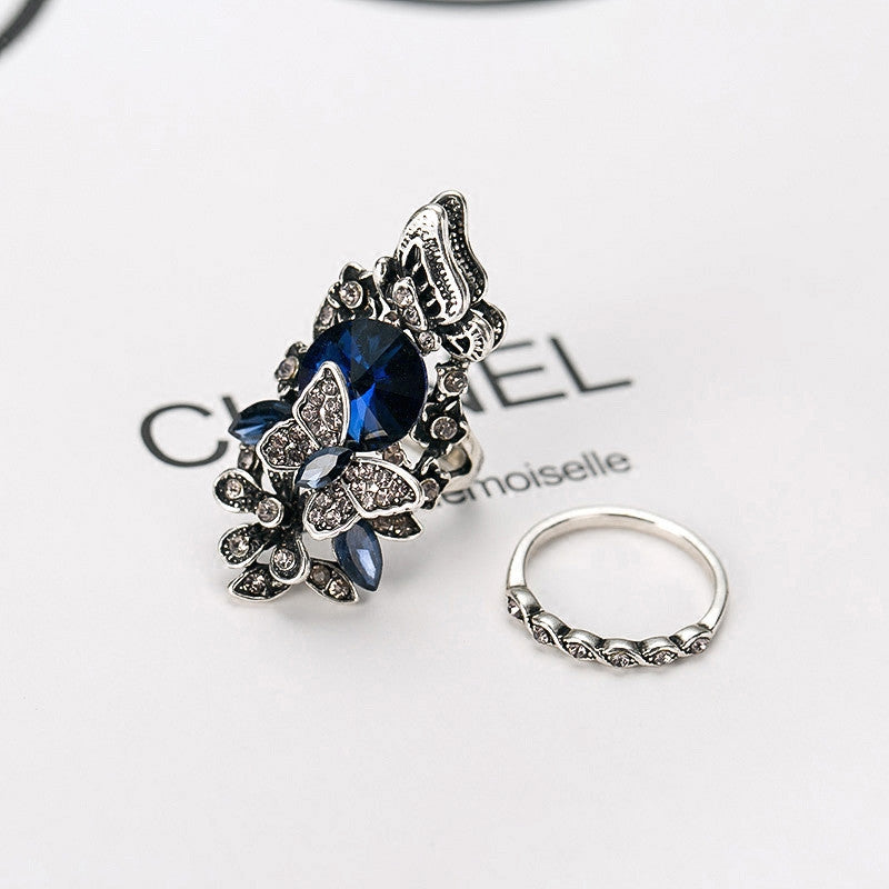 CC Ethnic Style Vintage Rings For Women Butterfly Purple Stone Personality 2 pcs Double Ring Set Hyperbole Party Anillos CC736