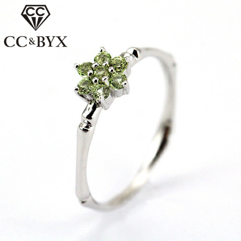 CC S925 Silver Rings For Women Olive Green Stone Bamboo Couple Of Ring Bridal Wedding Jewelry Engagement Ring Anillos CC710