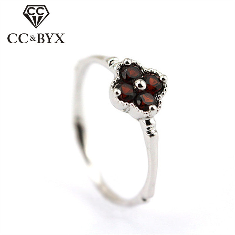 CC Vintage S925 Silver Rings For Women Red Garnet Bamboo Clover Engagement Ring Wedding White Gold-Color Drop Shipping CC713