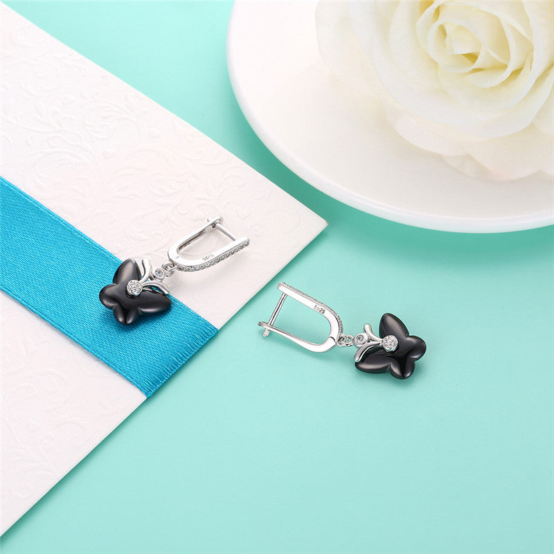 CE001-BK black ceramic butterfly fashion earring, new arrival,individuation style best for young, party or gift