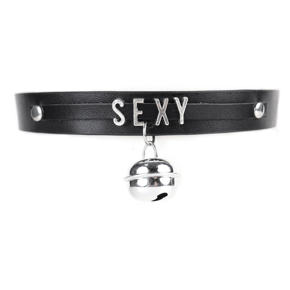 CEA 2021  Goth Necklace For Women Vintage Black Bell Letter Leather Choker Gothic Accessories Girls Party Jewelry