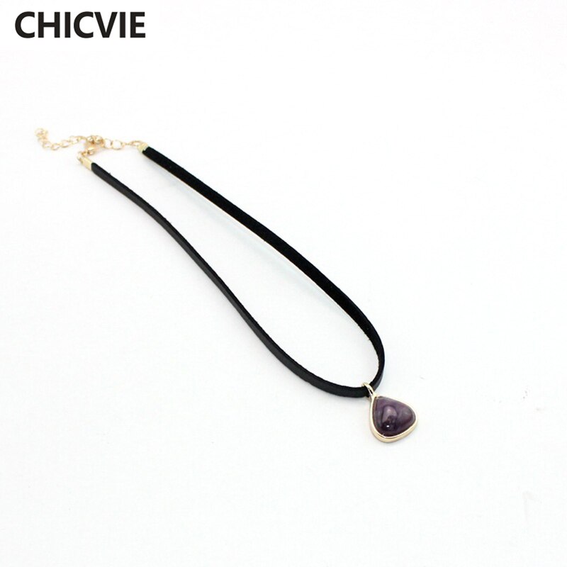 CHICVIE 2021 Women Jewelry Black Short Leather Cord Accessories Drop Shape Natural Stone Charm Pendant Chain Necklaces SNE170057
