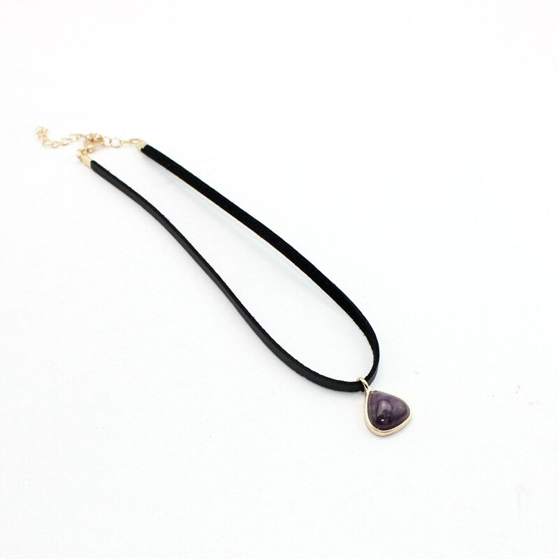 CHICVIE 2021 Women Jewelry Black Short Leather Cord Accessories Drop Shape Natural Stone Charm Pendant Chain Necklaces SNE170057