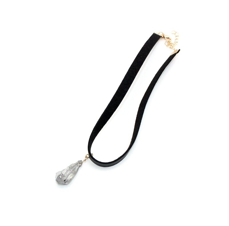 CHICVIE 2021 Women Jewelry Black Short Leather Cord Accessories Drop Shape Natural Stone Charm Pendant Chain Necklaces SNE170057