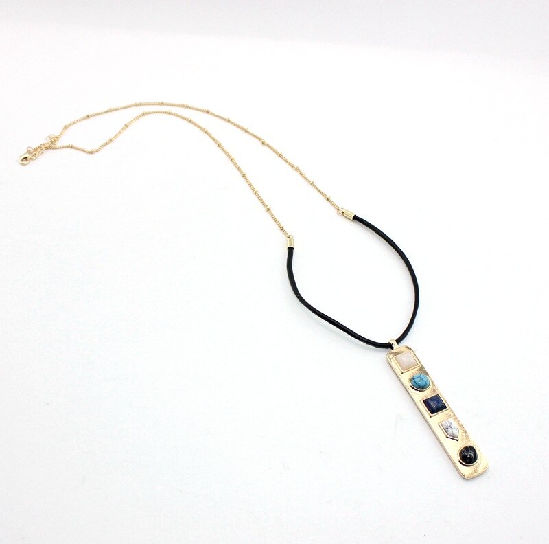 CHICVIE 2021 Women Jewelry Black Short Leather Cord Accessories Drop Shape Natural Stone Charm Pendant Chain Necklaces SNE170057