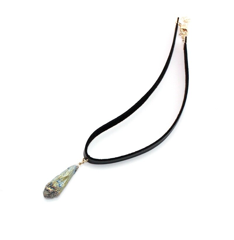 CHICVIE 2021 Women Jewelry Black Short Leather Cord Accessories Drop Shape Natural Stone Charm Pendant Chain Necklaces SNE170057