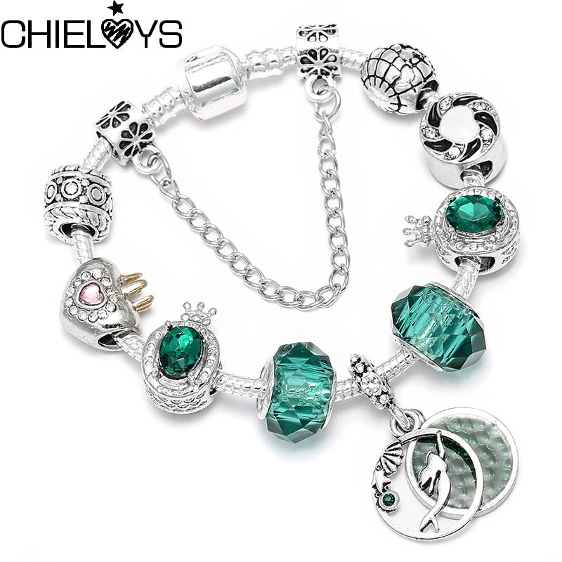 CHIELOYS 2022 Crystal Brand Charm Bracelets & Bangles For Women DIY Silver Color Charm Pulsera Green Bracelets