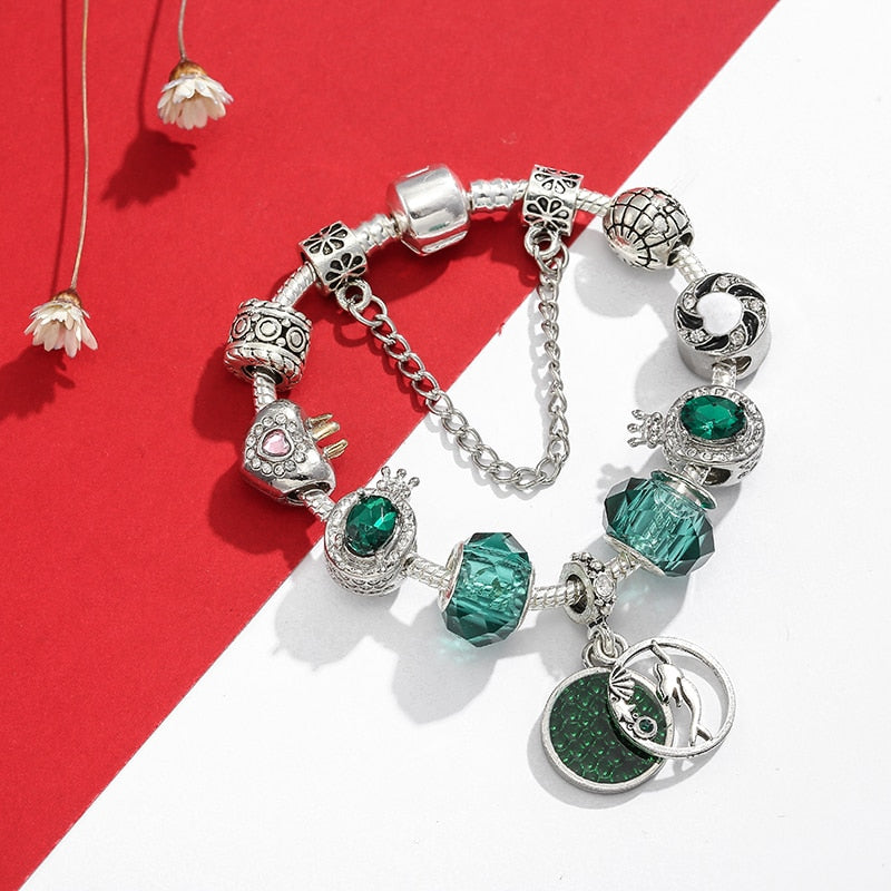 CHIELOYS 2022 Crystal Brand Charm Bracelets &amp; Bangles For Women DIY Silver Color Charm Pulsera Green Bracelets