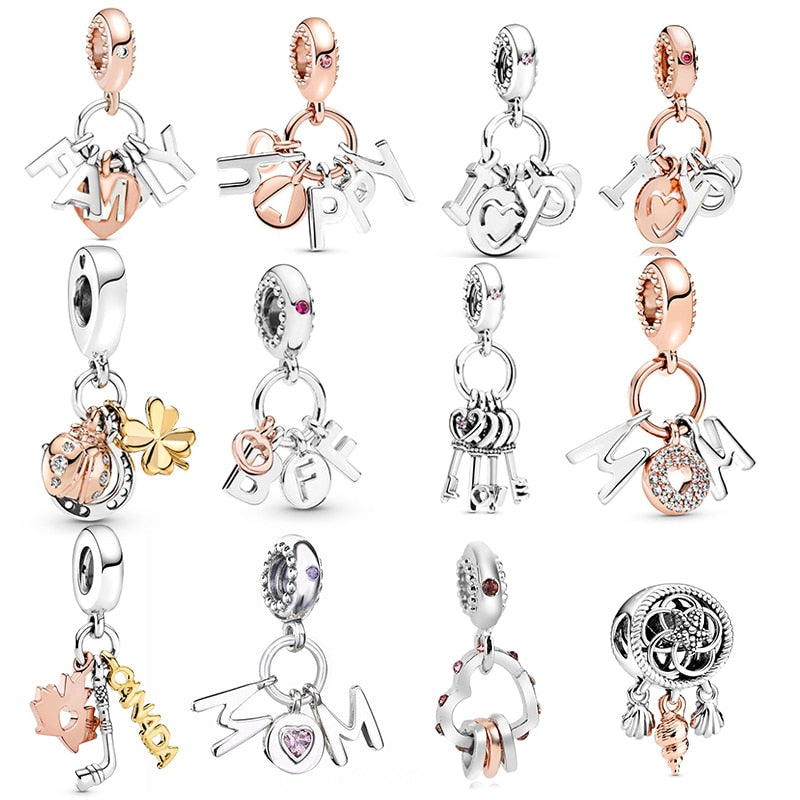 CHIELOYS 2Pcs Special Offer Family Happy Charm Pendant Beads Fit Original DIY Bracelets Necklaces For Women Men Jewelry Making