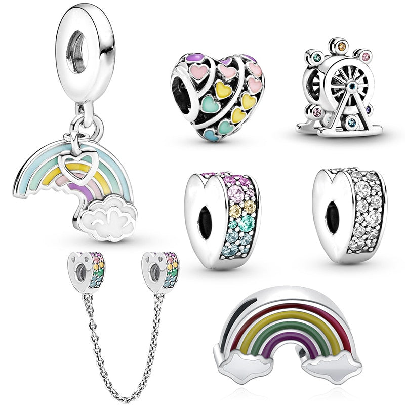 CHIELOYS 2Pcs/lot Rainbow Of Love Charm Pendant Bead Fits Brand Bracelet & Necklace For Women Jewelry Diy Making Gifts