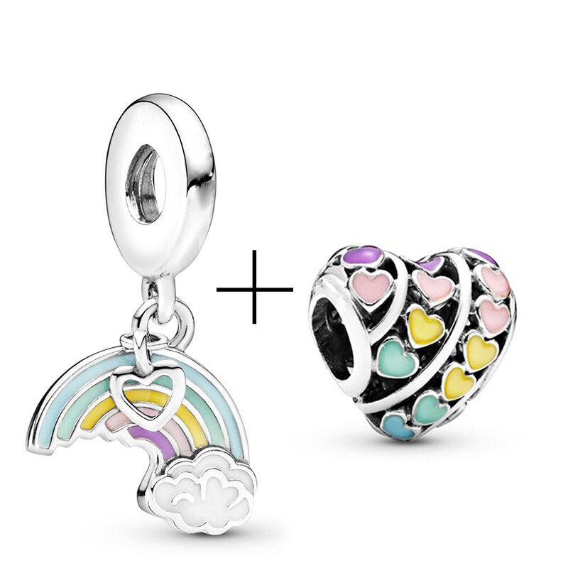 CHIELOYS 2Pcs/lot Rainbow Of Love Charm Pendant Bead Fits Brand Bracelet &amp; Necklace For Women Jewelry Diy Making Gifts