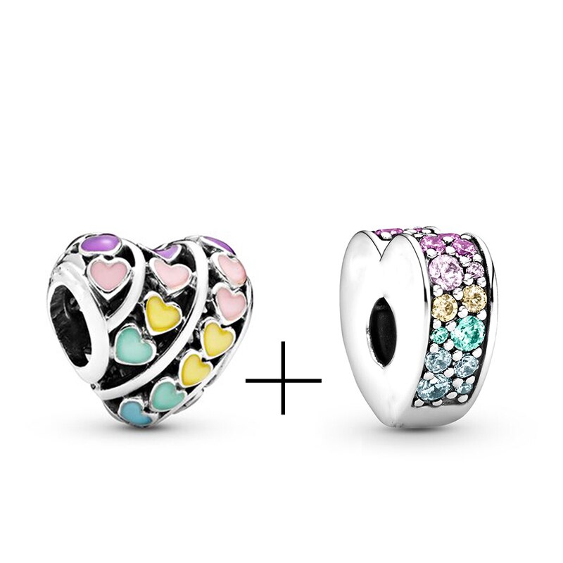 CHIELOYS 2Pcs/lot Rainbow Of Love Charm Pendant Bead Fits Brand Bracelet &amp; Necklace For Women Jewelry Diy Making Gifts