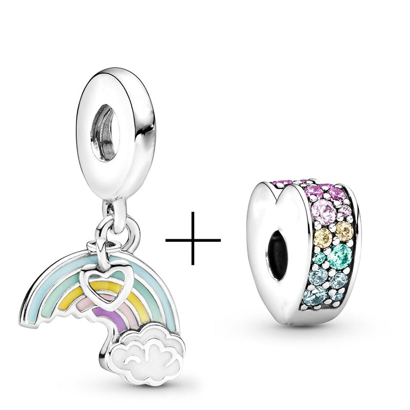 CHIELOYS 2Pcs/lot Rainbow Of Love Charm Pendant Bead Fits Brand Bracelet &amp; Necklace For Women Jewelry Diy Making Gifts
