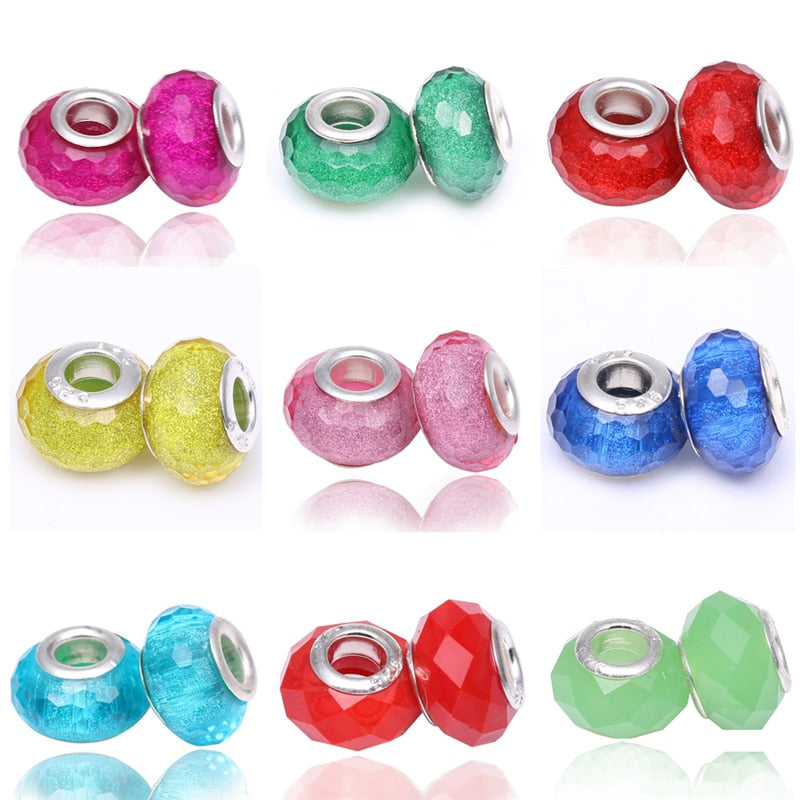 CHIELOYS 2pc 9 Colors  Glass Beads Charm Beads Fit European Original DIY Charm Bracelet For Women Brand Bracelet