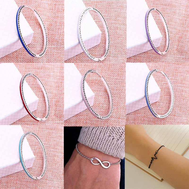 CHIELOYS 7 Color Enamel Charms Bracelets Bracelets Fit Original Bracelet For Women Couple Silver Color Christmas Jewelry Gift