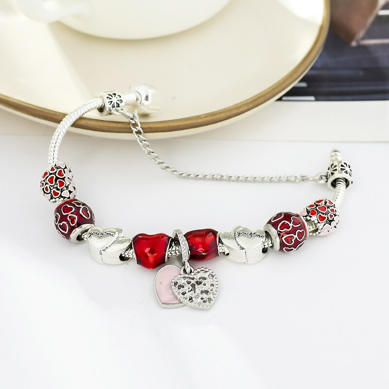 CHIELOYS Heart Pendant Charm bracelet Europe Glass Beads Brand Bracelets&amp; Bangles for Women DIY Jewelry Pulseras BA034