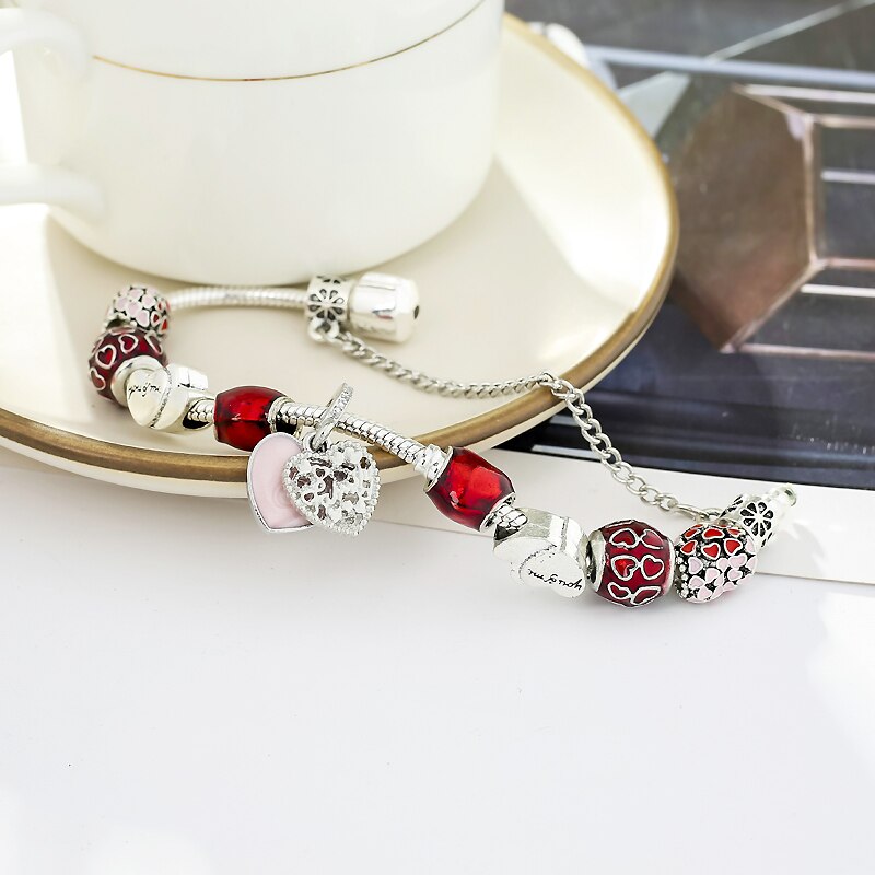 CHIELOYS Heart Pendant Charm bracelet Europe Glass Beads Brand Bracelets&amp; Bangles for Women DIY Jewelry Pulseras BA034