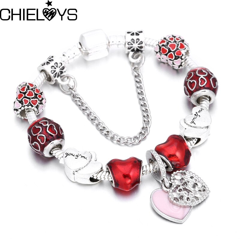 CHIELOYS Heart Pendant Charm bracelet Europe Glass Beads Brand Bracelets&amp; Bangles for Women DIY Jewelry Pulseras BA034