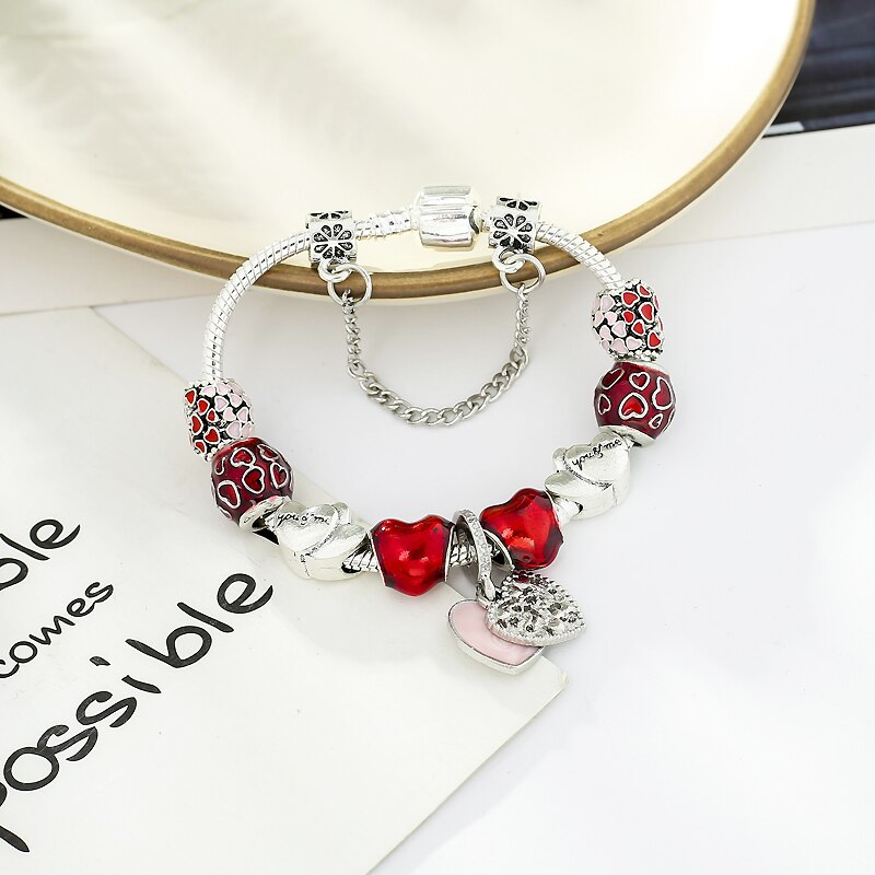 CHIELOYS Heart Pendant Charm bracelet Europe Glass Beads Brand Bracelets&amp; Bangles for Women DIY Jewelry Pulseras BA034