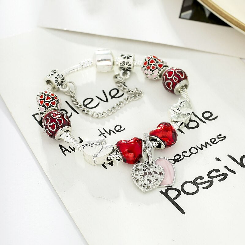 CHIELOYS Heart Pendant Charm bracelet Europe Glass Beads Brand Bracelets&amp; Bangles for Women DIY Jewelry Pulseras BA034