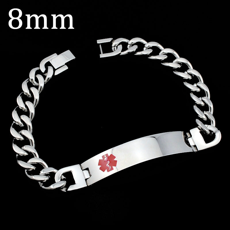 Men Women Medical Alert ID Bracelet Customed Engrave Punk Stainless Steel Link Chain Wrist Medico Jewelry Party Gift