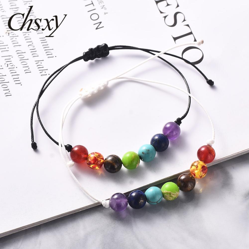 CHSXY 7 Chakra Natural Stone Beads Bracelet Reiki Healing Balance Woven Rope Bracelets for Women Men Prayer Amulet Yoga Jewelry