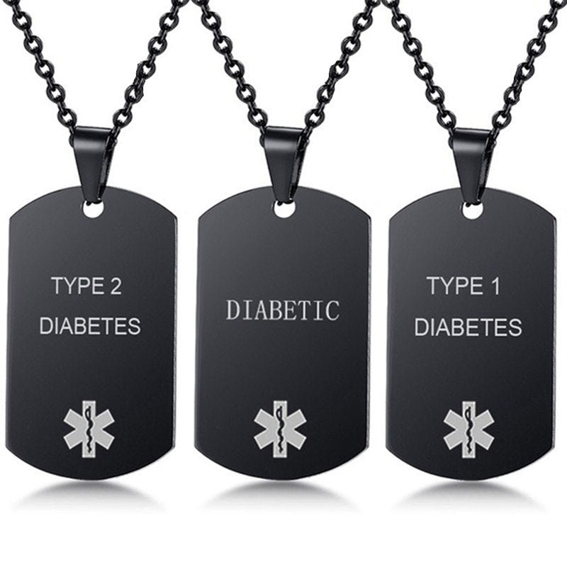 CHUHAN Stainless Steel Medical Diabetic Type 1 Type 2 Diabetes Epilepsy Allergy Copd Alert Tag Pendant Necklace for Men Women