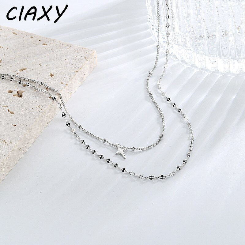 CIAXY 925 Sterling Silver Cross Star Sequin Necklaces for Women Temperament Double-layer Clavicle Chain Choker Punk Jewelry
