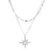CIAXY 925 Sterling Silver Stars and Moon Inlaid Zircon Necklace Women Double-layer Clavicle Chain Choker Necklace  Jewelry