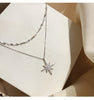 CIAXY 925 Sterling Silver Stars and Moon Inlaid Zircon Necklace Women Double-layer Clavicle Chain Choker Necklace  Jewelry