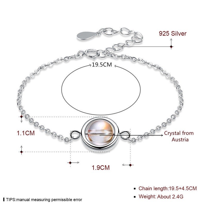 925 Sterling Silver Bracelets Round Shape Crystal From Austria Rotatable Charm Bracelets For Women CWB060