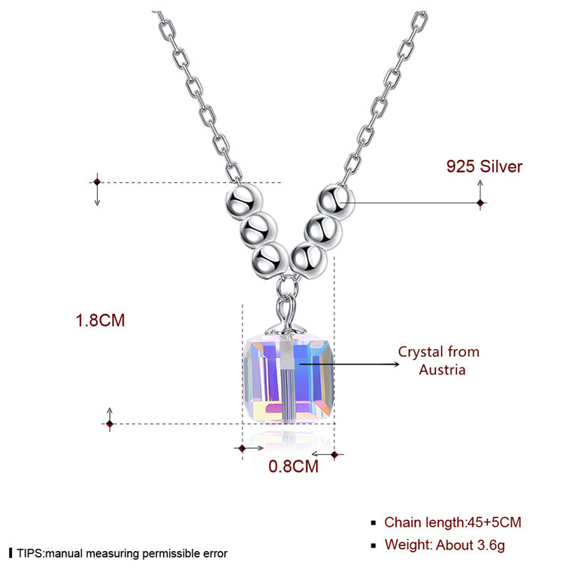 925 Sterling Silver Chain Necklace Crystal from Austria Square Shaped Pendant Necklace Valentine's D Gift CWN048