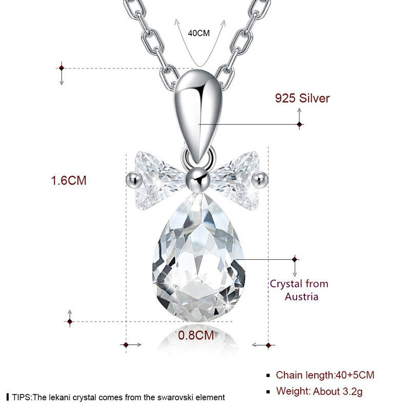 925 Sterling Silver Chain Necklace Crystal from Austria Water Drop Pendant Necklace Valentine's D Gift CWN064