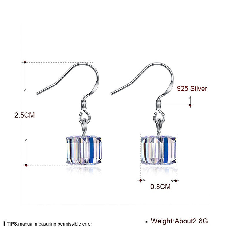 Brand Fine Jewelry 925 Sterling Silver Drop Earrings Crystal From Austria Square Dangle Earrings Lady Brincos CWE040