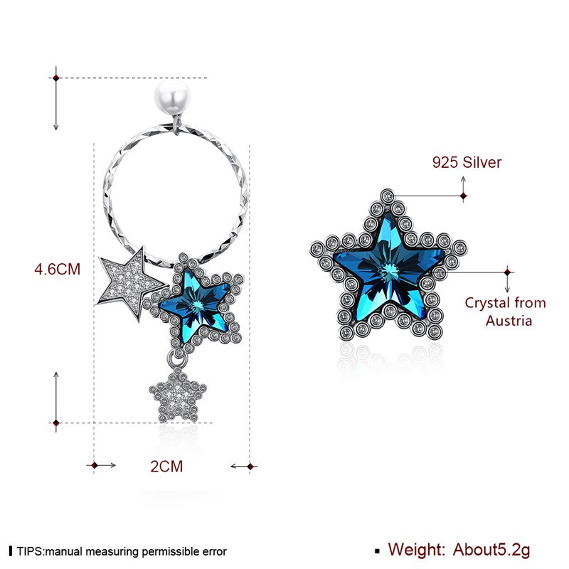 Brand Fine Jewelry Women Earrings Asymmetry Austria Crystal Drop Earring Star Dangle Earrings Lady Brincos CWE087
